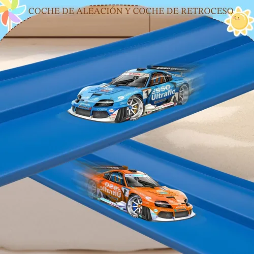 Miniatura 8 de Flex Track - Juego de iniciación de 15 pies, pista de rampa flexible para autos de carreras para edades de 3 años en adelante con ventosas, Racing