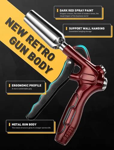 Miniatura 2 de Pistola de soplado de aire de alto volumen con potente boquilla de flujo, pistola sopladora de boquilla de aire rojo retro con extensión de acero