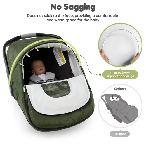 Miniatura 3 de Funda de asiento de automóvil para bebé, impermeable, resistente al viento, cálida funda de asiento de automóvil de invierno para asientos de Verde
