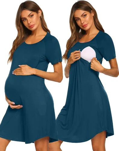Ekouaer Camisón de enfermería de manga corta Vestido de enfermería 3 en 1 camisón de maternidad para lactancia materna ropa de dormir vestido de