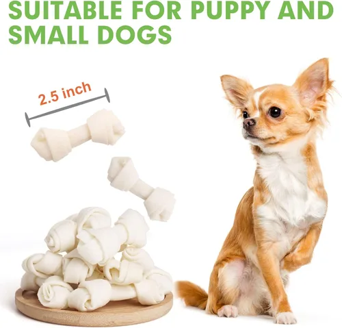 Miniatura 5 de MON2SUN Huesos de nudo de cuero crudo para perros, mini huesos masticables de cuero crudo natural de 2.5 pulgadas, 60 unidades para cachorros