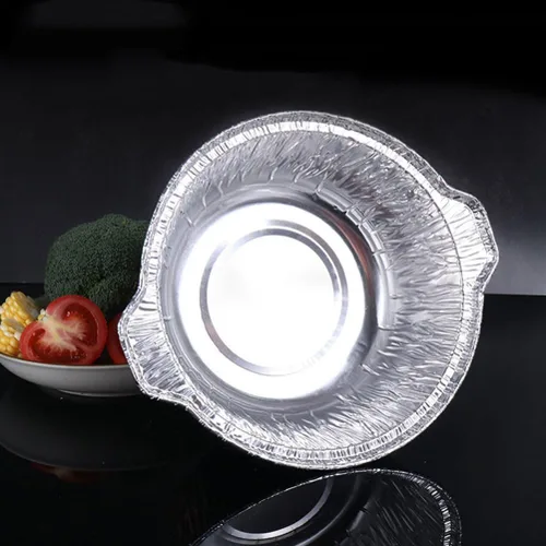 Miniatura 6 de ABOOFAN Sartén redonda de aluminio con tapas Ollas de papel de aluminio de 13 pulgadas Contenedor de alimentos desechable para microondas Contenedor