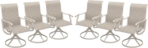 Miniatura 52 de VICLLAX Juego de 2 sillas de comedor giratorias para patio, sillas de exterior de tela de malla de textileno acolchada con reposabrazos para porche