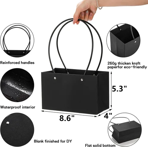 Miniatura 2 de DEAYOU Paquete de 12 bolsas de regalo de flores de papel kraft, caja de ramo con asa, pequeñas bolsas de papel con forro impermeable para arreglos