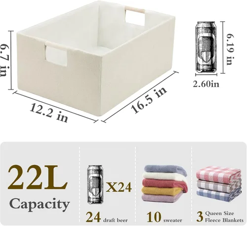 Miniatura 3 de Cubos de almacenamiento de tela plegables, 2 paquetes de cestas de almacenamiento de tela con asas de madera, contenedores organizadores plegables