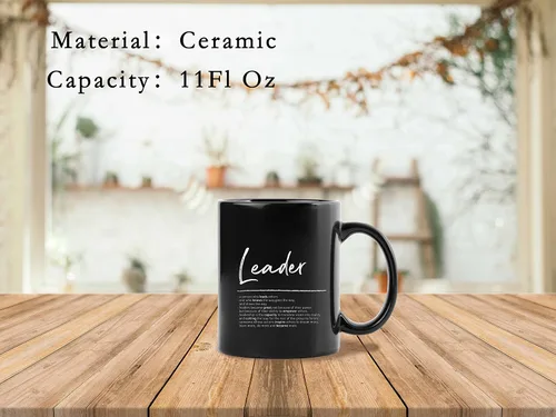 Miniatura 4 de QUICQOD Leader Definition - Taza de café – Regalos de agradecimiento para liderazgo, jubilación, mentor, supervisor – Cerámica negra de 11 onzas
