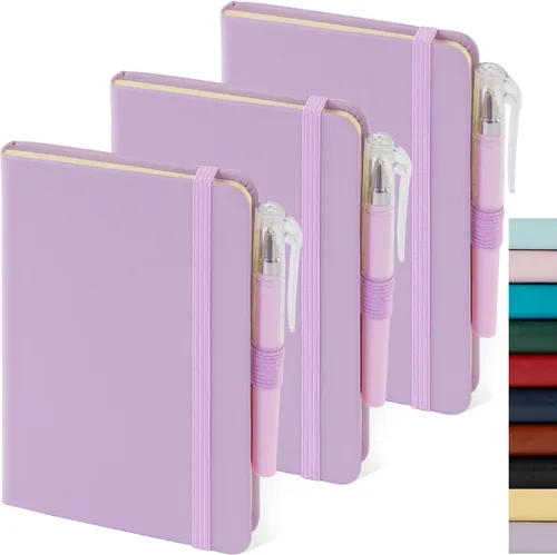 Miniatura 26 de Paquete de 3 cuadernos rayados con bolígrafo, cuadernos A5 (5.7 x 8.4 pulgadas) de tapa dura de cuero para mujeres y hombres, trabajo, 160 páginas