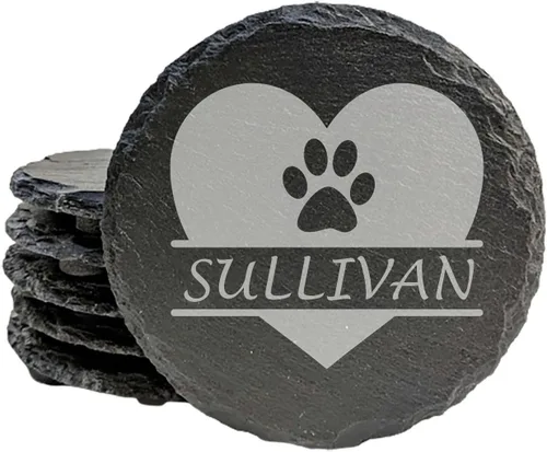 Miniatura 21 de Engraved Dog Cat Paw Coasters Set of 4 – Dog Cat Silhouette Paw Print Design – 4 Inch Round Slate – Pet Lover Home Decor – Handmade in Oregon USA