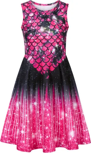 Miniatura 16 de Funnycokid Vestido de Sirena para Niñas, Sin Mangas, de Verano, para Cumpleaños, de Fiesta con Volantes, Ropa de 4 a 13 Años