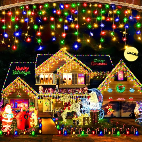 Miniatura 8 de Hezbjiti - Luces de Navidad para decoración al aire libre, 1600 luces LED de 164 pies, 8 modos, 320 gotas, guirnalda de luces para decoración