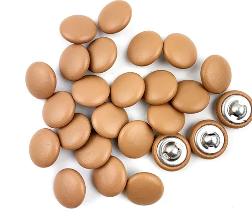Miniatura 70 de Heyiwell 30 botones redondos cubiertos de cuero con vástago de metal, para vestidos de novia, camisas, vestidos, manualidades de costura (beige, mm)