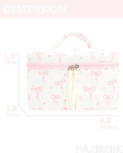 Miniatura 4 de PAZIMIIK - Bolsa de maquillaje de algodón para mujer, grande, acolchada para viaje, Rosa (Bow Pink), Vintage