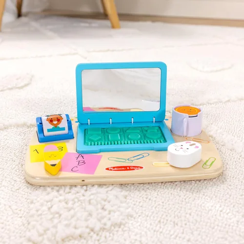 Miniatura 9 de Melissa & Doug Tablero de actividades de escritorio de madera para trabajar y jugar, juguete sensorial para bebés y niños pequeños, certificado FSC