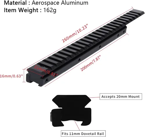 Miniatura 4 de Picatinny Rail Dovetail to Picatinny Adapter for 11mm to 20mm Converter Rail Mount, Lightweight Rail Mount for 1913 Rails
