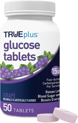Miniatura 42 de TRUEplus® Tabletas de glucosa, sabor surtido (uva, frambuesa, naranja), botella de 50 unidades (1)