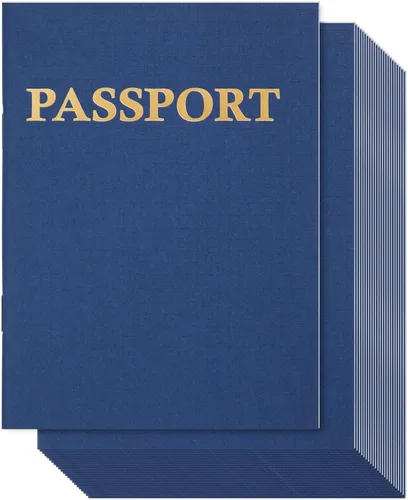 Juvale Libro de pasaporte para niños, paquete de 24, 4.1 x 5.6 pulgadas, tapa suave azul y páginas lisas, cuaderno de pasaporte de juego de