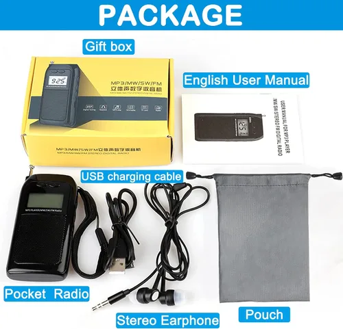 Miniatura 7 de Radio portátil FM AM de onda corta con altavoz y retroiluminación, reproductor de MP3 compatible con tarjeta TF, radios de bolsillo estéreo