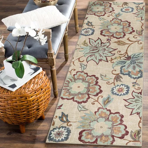 Miniatura 24 de Beeiva Alfombras florales de entrada, lavables para interiores, ultra fina, de 2 x 3 pies, antideslizante, para cocina, tapete de cachemira suave