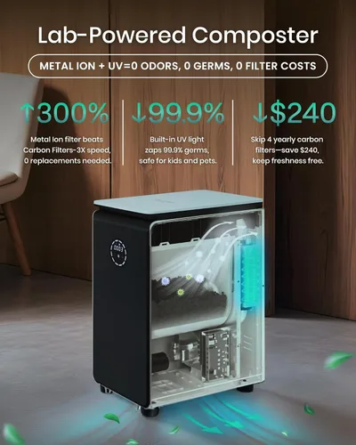 Miniatura 4 de GEME - Compostador eléctrico inteligente de 19 litros para cocina, filtro sin necesidad de cambiar, compost real, no deshidratación tec, añade