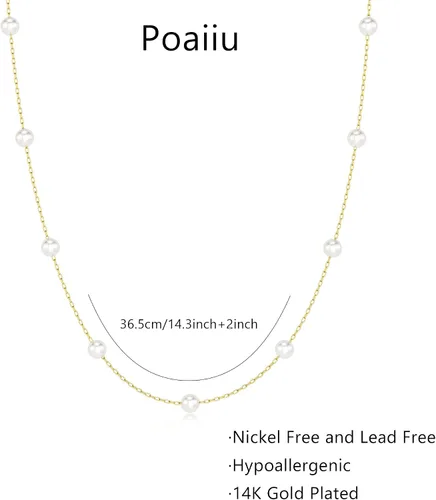 Miniatura 5 de Gargantilla de perlas para mujer, delicada cadena de perlas chapada en oro de 14 quilates, joyería de oro simple y moderna, regalo para niñas