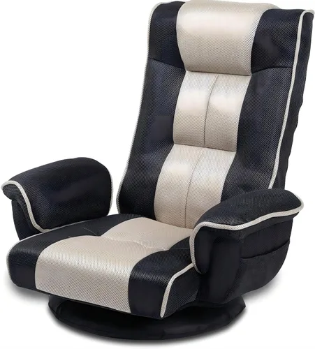 Miniatura 9 de Linen Fabric Ergonomic Gaming Chair, 6-Position Reclining Sofa Bed with Lumbar Support, Foldable Floor Lounger with Thick Cushion, Armrests & Side