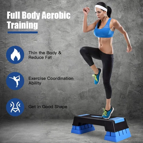Miniatura 3 de Goplus Stepper aeróbico de 30 pulgadas con elevadores, niveles de altura ajustable de 5, 7 y 9 pulgadas, para entrenamiento, fitness, ejercicio