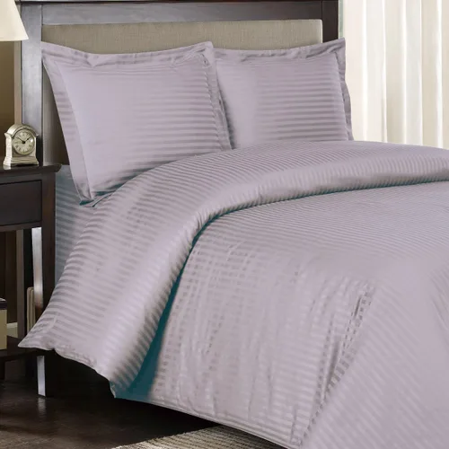 Miniatura 4 de Royal Hotel Bedding Juego de funda de edredón ultra suave, juego de edredón de 3 piezas, sin arrugas, cierre de botones, satén a rayas, fundas