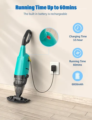 Miniatura 5 de Oxseryn Aspiradora de piscina inalámbrica de mano recargable con 60 minutos de tiempo de funcionamiento, perfecta para piscinas sobre el suelo