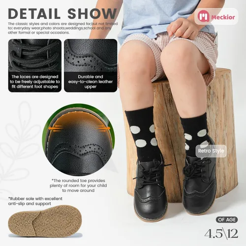 Miniatura 5 de Meckior Zapatos de vestir para niños y niñas pequeños, zapatos Oxford para boda, iglesia, zapatos de vestir de piel sintética, con cordones