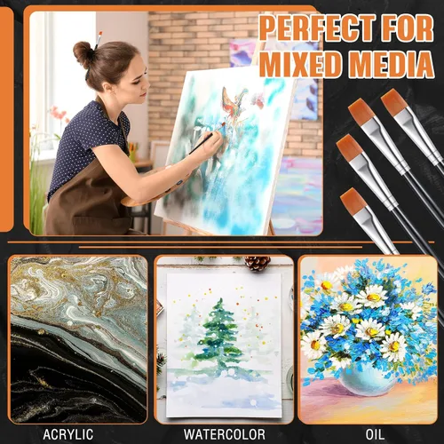 Miniatura 6 de Zonon 20 pinceles planos de pintura acrílica, accesorios de manualidades, premios de aula, regalos pequeños, pinceles de pintura de acuarela, a Negro
