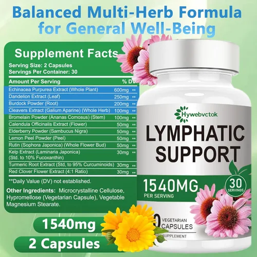 Miniatura 2 de Suplementos de drenaje linfático de 1540 mg, suplemento de apoyo del sistema linfático para mujeres y hombres con diente de león, cuchillas