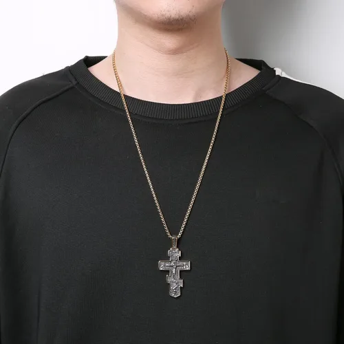 Miniatura 4 de HZMAN Collar de cruz ortodoxa oriental para hombres y mujeres, retro, religioso, Jesús, crucifijo bizantino, cruz bizantina, colgante cristiano