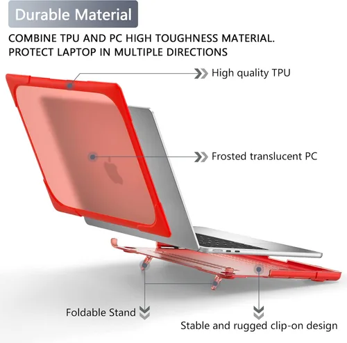 Miniatura 5 de Batianda Funda resistente para MacBook Air de 15 pulgadas 2026 M5 2025 M4 2024 2023 versión modelo A3448/A3241/A3114/A2941, soporte plegable Rojo