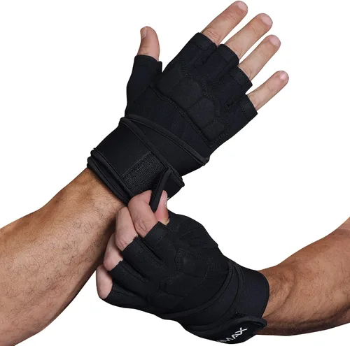 Guantes de entrenamiento para hombres y mujeres, guantes acolchados para levantamiento de pesas en el gimnasio con soporte para muñeca, protección