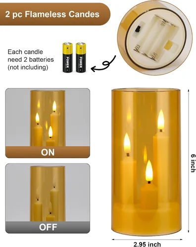 Miniatura 2 de Enido Oro Juego de 2 Piezas Velas LED Sin Llama Cónicas 3-en-1 con Control Remoto, Juego de Pilares de Acrílico que Funcionan con Baterías, Luces