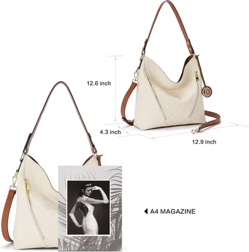 Miniatura 3 de BOSTANTEN Bolso de mano de piel para mujer, bolso de mano grande tipo hobo para el hombro, con pequeño bolsillo con cremallera, billetera