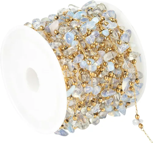 UMAOKANG Cadena de piedras preciosas transparentes de 13 pies para hacer joyas, cadenas de collar de cristal curativo natural crudo chapado en oro a