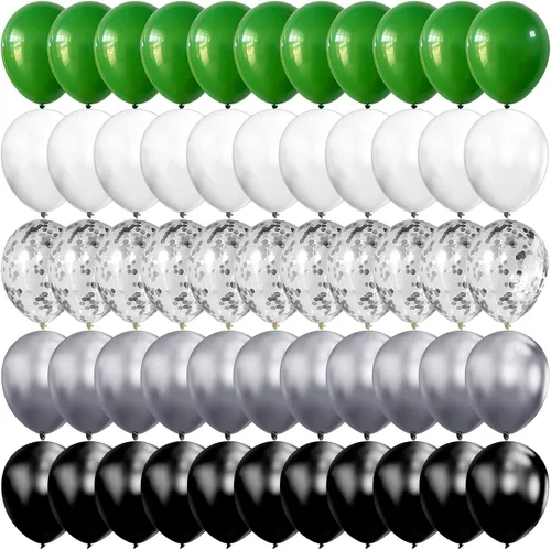100 globos de color verde, plateado, negro y blanco, cromados, metálicos y globos de confeti para decoraciones de graduación, cumpleaños, baby