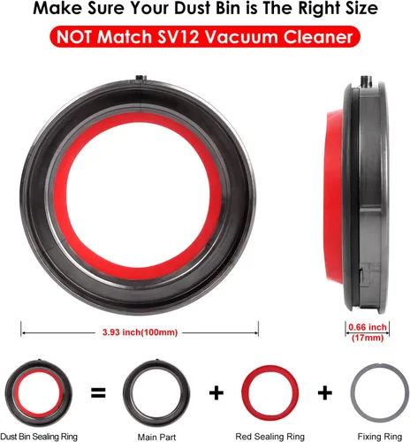Miniatura 2 de Anillo de sellado fijo para cubo de polvo compatible con Dyson V12 SV18 SV20 Detect Slim/Digital Slim Aspiradora de limpieza de recipiente