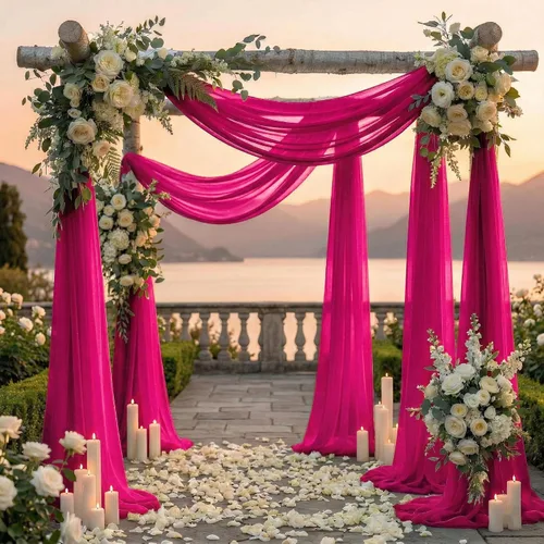 Miniatura 4 de MDS Paquete de 2 paneles de cortina para arco de boda (30 pulgadas de ancho x 30 pies de largo) tela de gasa transparente para boda, ceremonia, Rosa