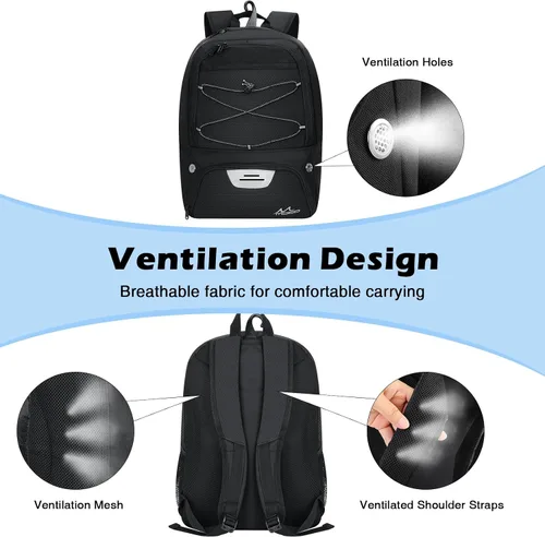 Miniatura 4 de MoKo Mochila de baloncesto con gancho, mochila grande de voleibol y fútbol, bolsa de gimnasio con compartimentos separados para pelotas y zapatos