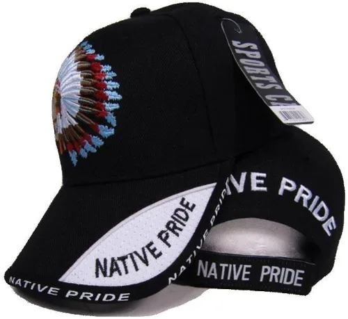 ns Gorra ajustable de algodón de poliéster de color negro con bordado de la marca Native Pride