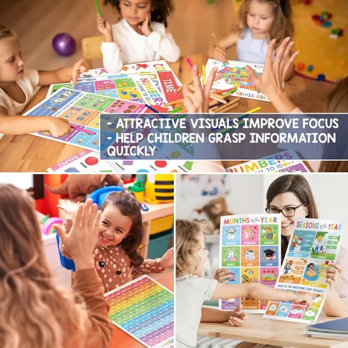 Miniatura 4 de BEAWART 18 Pósteres educativos laminados para niños pequeños, pósteres preescolares para el aula, decoración mural de jardín de infantes