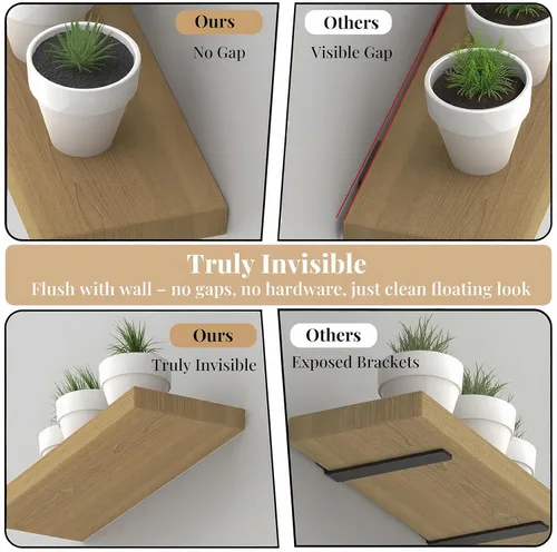 Miniatura 3 de 8 piezas de soportes de estante de pared resistentes para estantes flotantes ocultos, invisibles, negros, soportes de estante decorativos