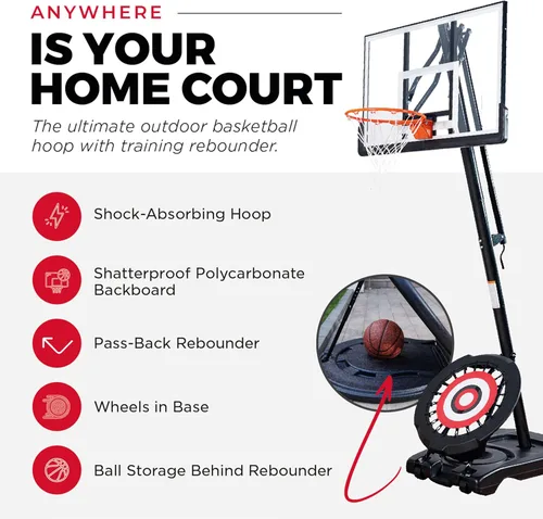 Miniatura 2 de IE Sports Aro de baloncesto portátil con altura ajustable de 7.5-10 pies y reboteador