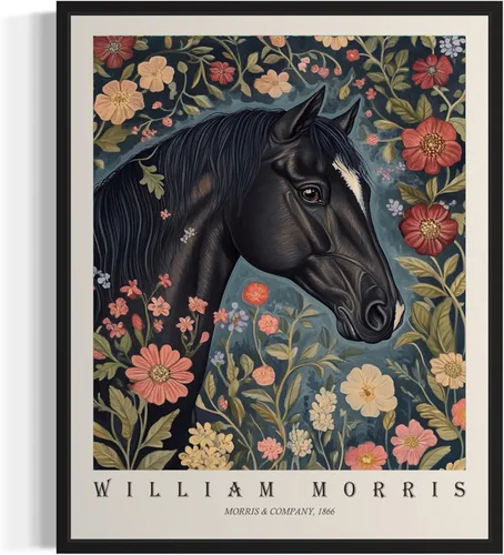 Miniatura 20 de Póster con impresión artística de gato negro, estilo William Morris, floral retro de mediados de siglo, botánico, victoriano, Academia oscura