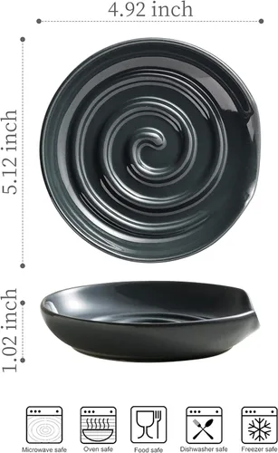 Miniatura 3 de Soporte para cuchara, soporte para cuchara con bandeja profunda para evitar derrames de salsa, soporte para utensilios para espátula, cuchara de Gris