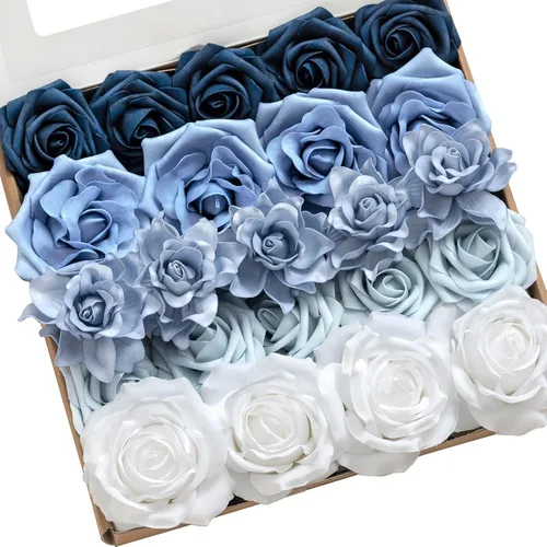 Miniatura 31 de Ling's moment Flores Artificiales de Seda Falsa Hortensias Rosas de Espuma Gardenias Falsas Combo para Bricolaje Ramos de Boda Centros de Mesa
