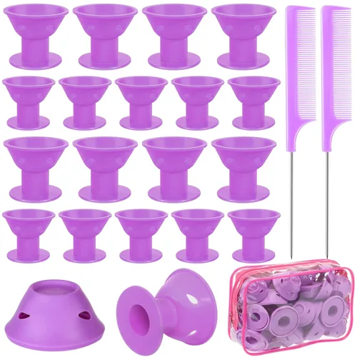 JULBEAR Rodillos para el cabello, 60 rizadores de silicona morados, incluyendo 30 piezas grandes, 30 unidades, pequeña para la noche, sin calor, con