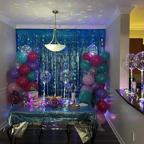 Miniatura 5 de Cortinas de flecos de aluminio para fiestas - Melsan, paquete de 3, 3.2 x 8.2 pies, cortina de oropel para fiesta, telón de fondo para fotos
